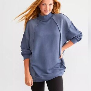 Oversized Sweatshirt Raw Edge Pieced Patchwork Smoke Blue Comfy by Fitz & Eddi